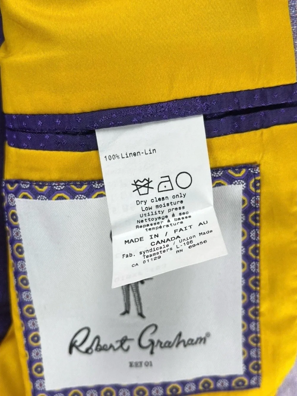 Robert Graham 42R Lavender 100% Linen Sport Coat Blazer Made In Canada NWT